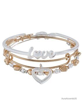 Set of 3 Bangle Bracelets with Cable Chain, Brass, Nickel-Free, Eco Friendly